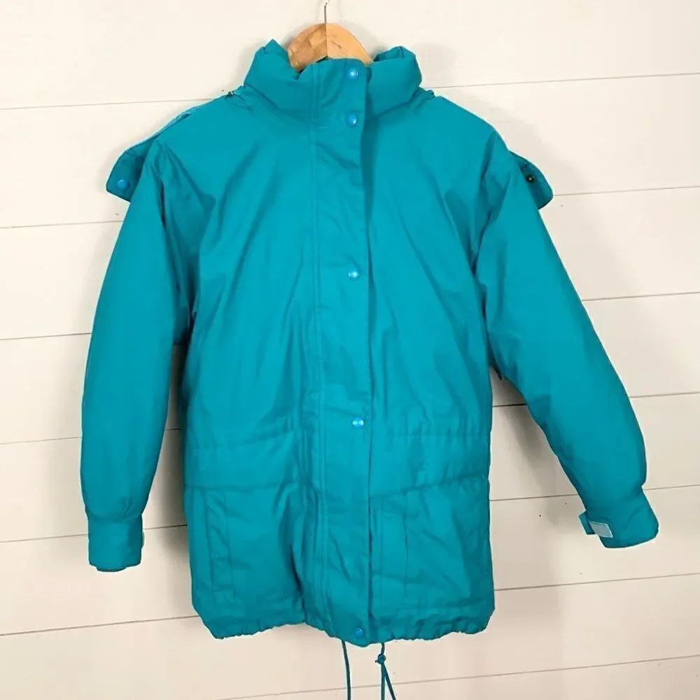 Eddie Bauer vintage teal colored down filled hooded puffer coat woman’s small
